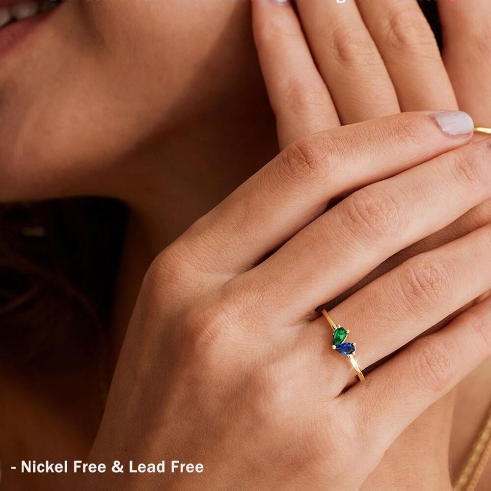 Heart-Shaped Stackable Gold Birthstone Ring - Non… - image 2